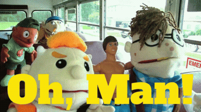 Stuffed Animals Sitting On Bus With Oh Man GIF