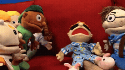 Stuffed Animals Sitting On Couch GIF