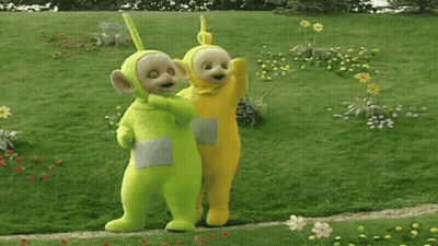 Stuffed Animals Standing In A Field GIF