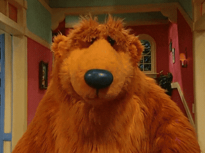 Stuffed Bear With Blue Nose And Black Eyes GIF