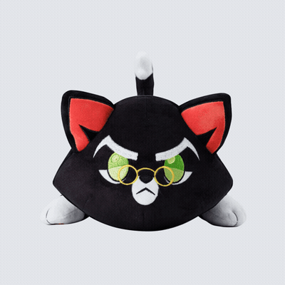 Stuffed Black Cat With Green Eyes And Glasses GIF