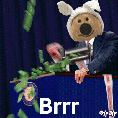 Stuffed Bunny At Podium With Money And Brrr GIF