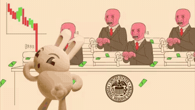 Stuffed Bunny At Podium With Money Falling And Brrr GIF