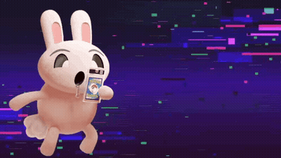 Stuffed Bunny Running In Front Of Neon Chase Sign GIF