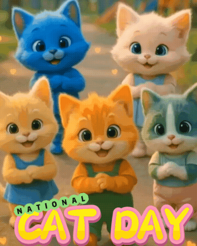 Stuffed Cats Together National Cat Day GIF