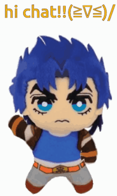 Stuffed Character With Blue Hair Saying Hi Chat GIF