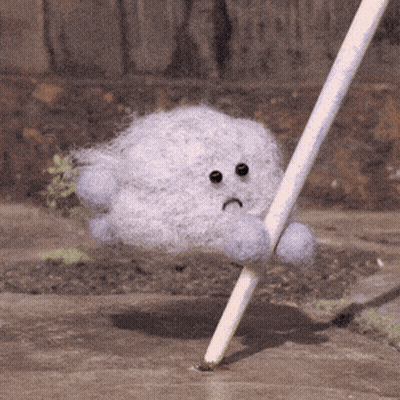 Stuffed Cloud With Sad Face On Stick GIF