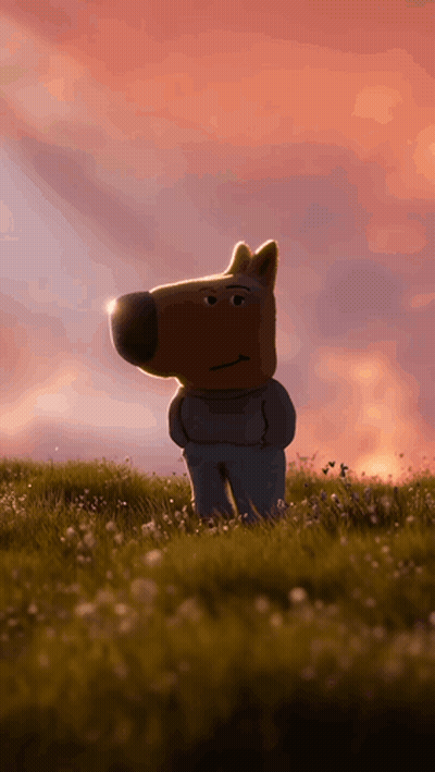 Stuffed Dog Head Standing In Grass GIF