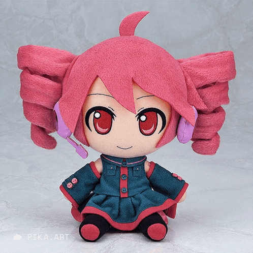 Stuffed Doll With Pink Hair And Headphones GIF