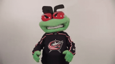 Stuffed Frog In Hockey Jersey And Glasses Dancing GIF