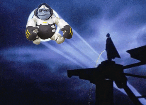 Stuffed Gorilla Flying With Lightning Bolt GIF