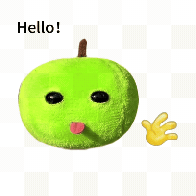 Stuffed Green Apple With Yellow Hand Saying Hello GIF