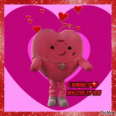 Stuffed Heart Saying I Wanna Send My Code To You GIF