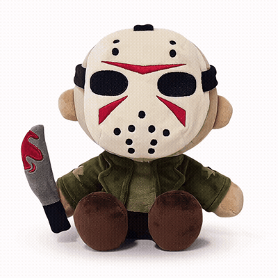 Stuffed Jason Voorhees Holding Knife With Blood GIF