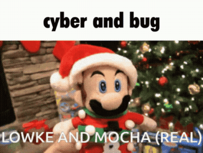 Stuffed Mario In Santa Hat Saying Cyber And Bug Lowke And Mocha Real GIF