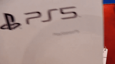 Stuffed Mario Standing In Front Of PS5 Box GIF