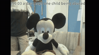 Stuffed Mickey Mouse $ .03 A Day Stops One Child Being Abused GIF