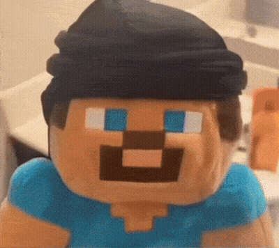 Stuffed Minecraft Character Blue Shirt Black Hat GIF