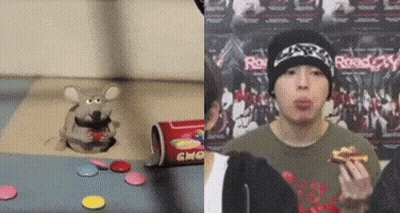 Stuffed Mouse Next To Person Eating Sandwich GIF