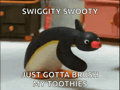 Stuffed Penguin With Swiggity Swooty Caption GIF