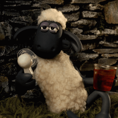 Stuffed Sheep Holding Spoon And Tea Cup GIF
