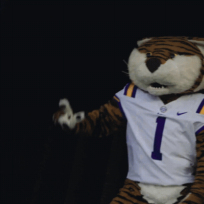 Stuffed Tiger Mascot In White And Purple LSU Jersey GIF