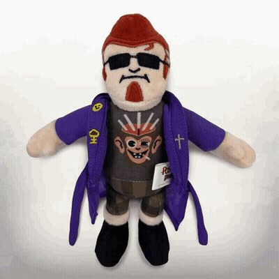 Stuffed Toy Man With Monkey Shirt And Purple Jacket GIF