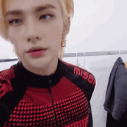 Stunning Blonde Hyunjin Looking At Camera GIF