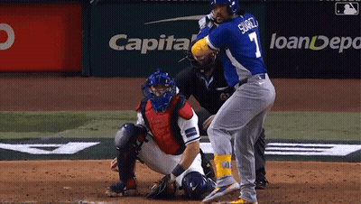 Suarez Baseball Player Swinging At Pitch GIF