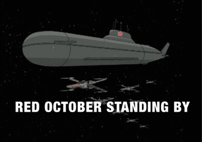 Submarine With Red Star Surrounded By X-Wings GIF