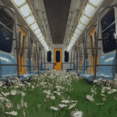 Subway Car With Flowers Growing From Seats GIF
