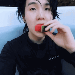 Suga Eating Watermelon While Seating GIF