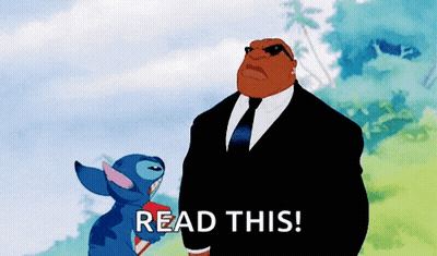 Suit-And-Tie Man With Stitch Holding Read This Book GIF