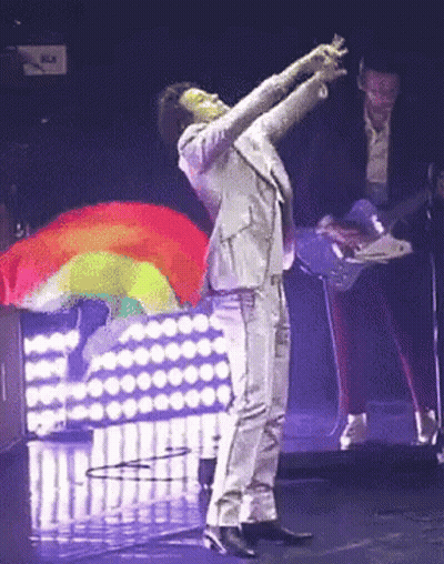 Suit Man Arms Up Rainbow Flag GIF