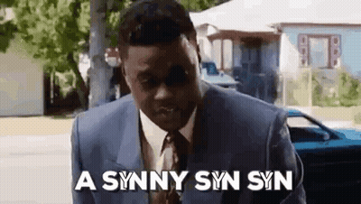 Suited Man Blue Car Says Synny Syn Syn GIF