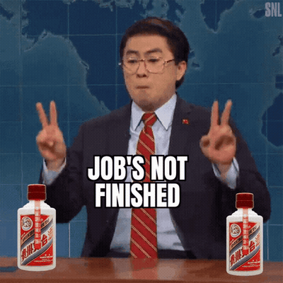 Suited Man Says Job's Not Finished Two Liquor Bottles GIF