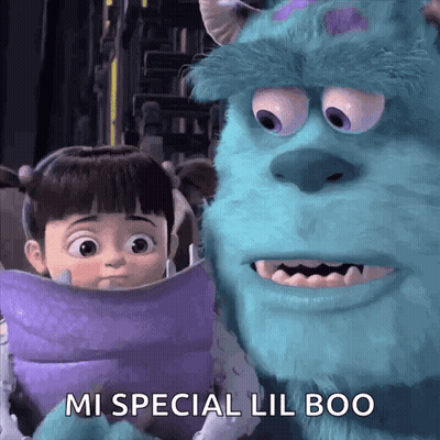 Sulley And Boo From Monsters Inc Are Looking At Each Other And Saying " Mi Special Lil Boo " GIF