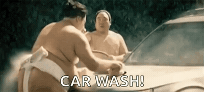 Sumo Wrestlers Washing A Car GIF