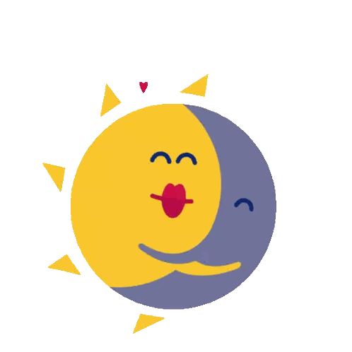 Sun And Crescent Moon With Heart Sticker