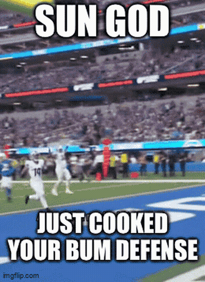Sun God Just Cooked Your Bum Defense Is Displayed On A Football Field GIF