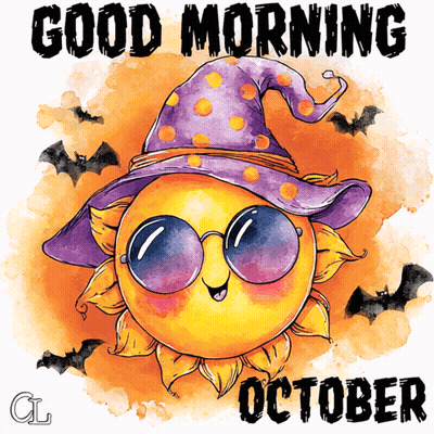 Sun In Witch Hat And Sunglasses Saying Good Morning October GIF