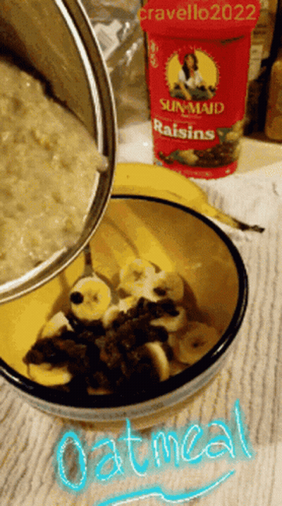 Sun Maid Raisins Can Next To Bowl Of Oatmeal GIF