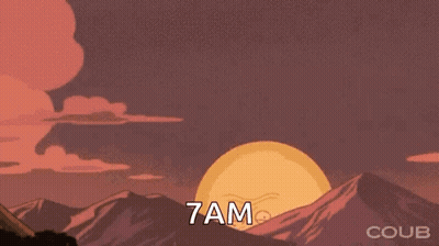 Sun Rising Over Mountains Saying 7Am GIF