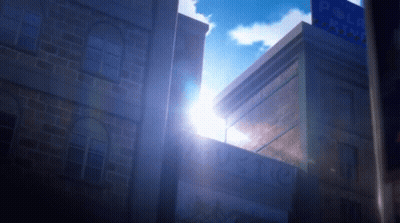 Sun Shining Through Building Windows With Pole GIF