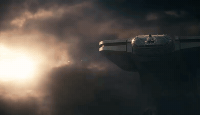 Sun Shining Through Clouds Behind Spaceship GIF