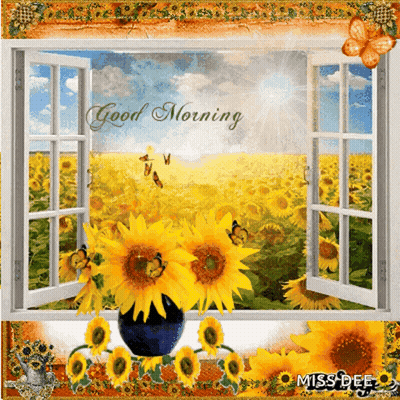 Sunflower Field Saying Good Morning GIF