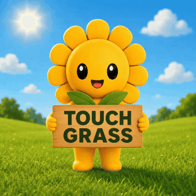 Sunflower Mascot Holding Touch Grass Sign GIF