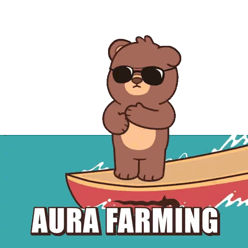 Sunglasses Bear Standing On Boat Aura Farming Sticker