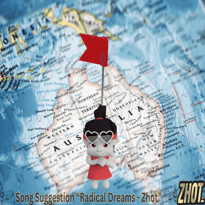 Sunglasses Doll Holding Red Flag On Australia Map GIF