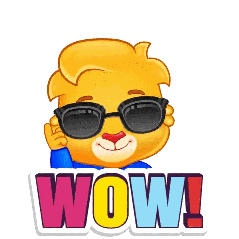 Sunglasses-Wearing Character With Wow Text Sticker